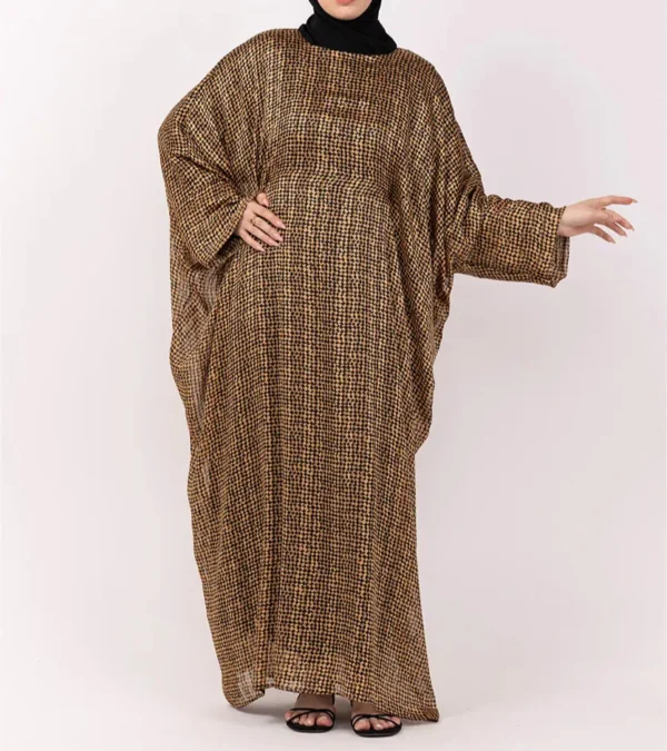 Copper Printed Chiffon Batwing Abaya